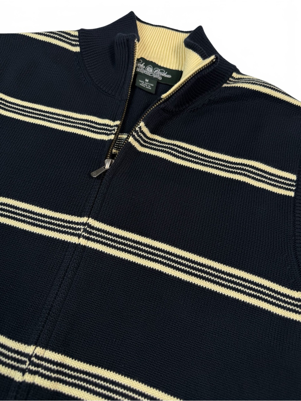 Brooks Brothers Men’s Striped Black Crewneck Zip Sweater Vest Medium - Picture 7 of 12